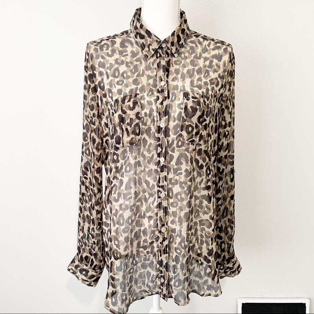 Old Navy leopard button down sheer blouse large